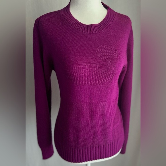 Vintage Kenneth Too Knit Sweater Purple Duck Detailed Acrylic 90's Cozy Sz S - Picture 1 of 7